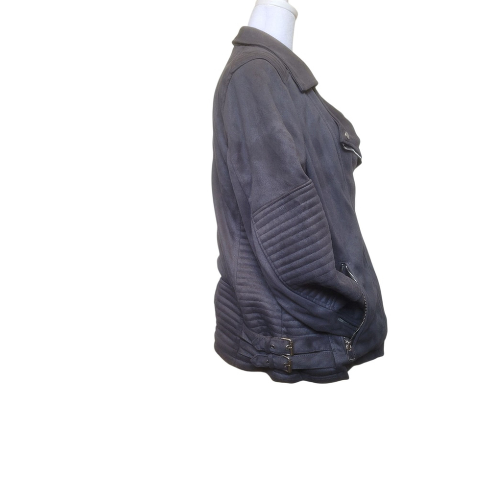 YMI Womens Plus Grey Moto‎ Jacket sz 1X Faux Suede Super Soft Lined For Warmth - Picture 4 of 10